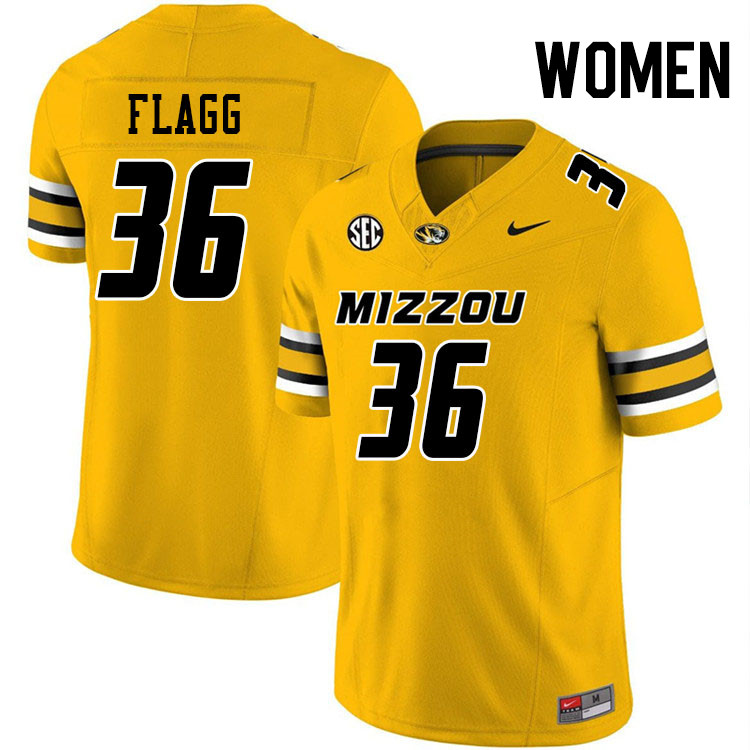 Women #36 Caleb Flagg Missouri Tigers College Football Jerseys Stitched-Gold